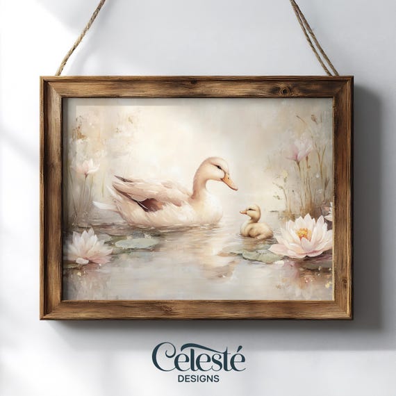 Duck And Duckling Spring Print Floral Nursery Wall Art