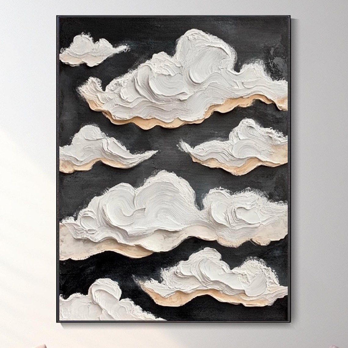Original Cloud Oil Painting 3d Minimalist Sky Abstract Art Wall Decor Textured White Cloud Modern Home Wall Accent Knife Hand