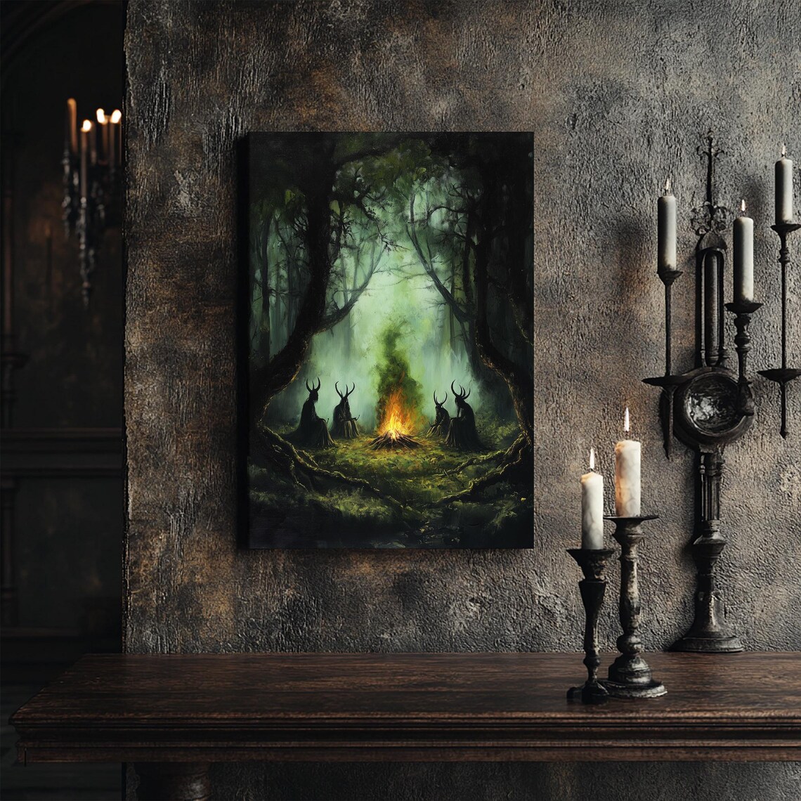 Forest Horned Witches Magic Fire Art Print - Image 7