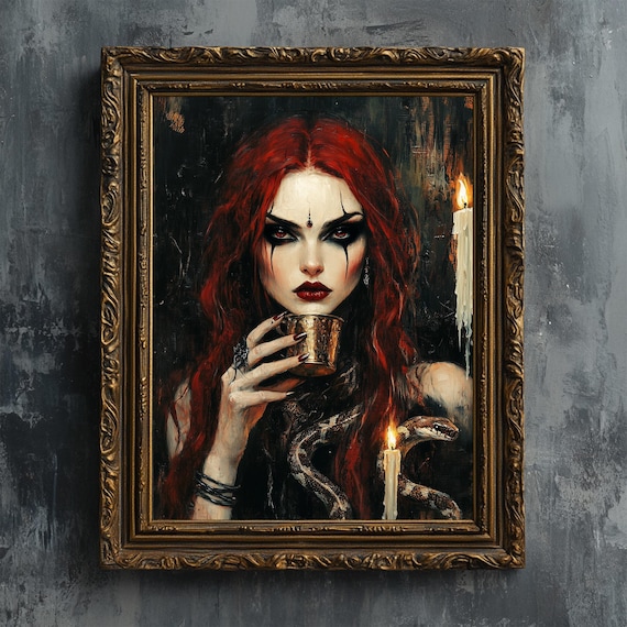 Redhead Witch Cup Snake Gothic Fantasy Art Print