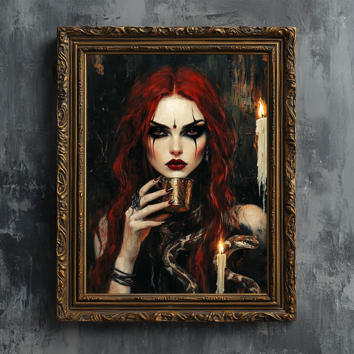 Redhead Witch Cup Snake Gothic Fantasy Art Print