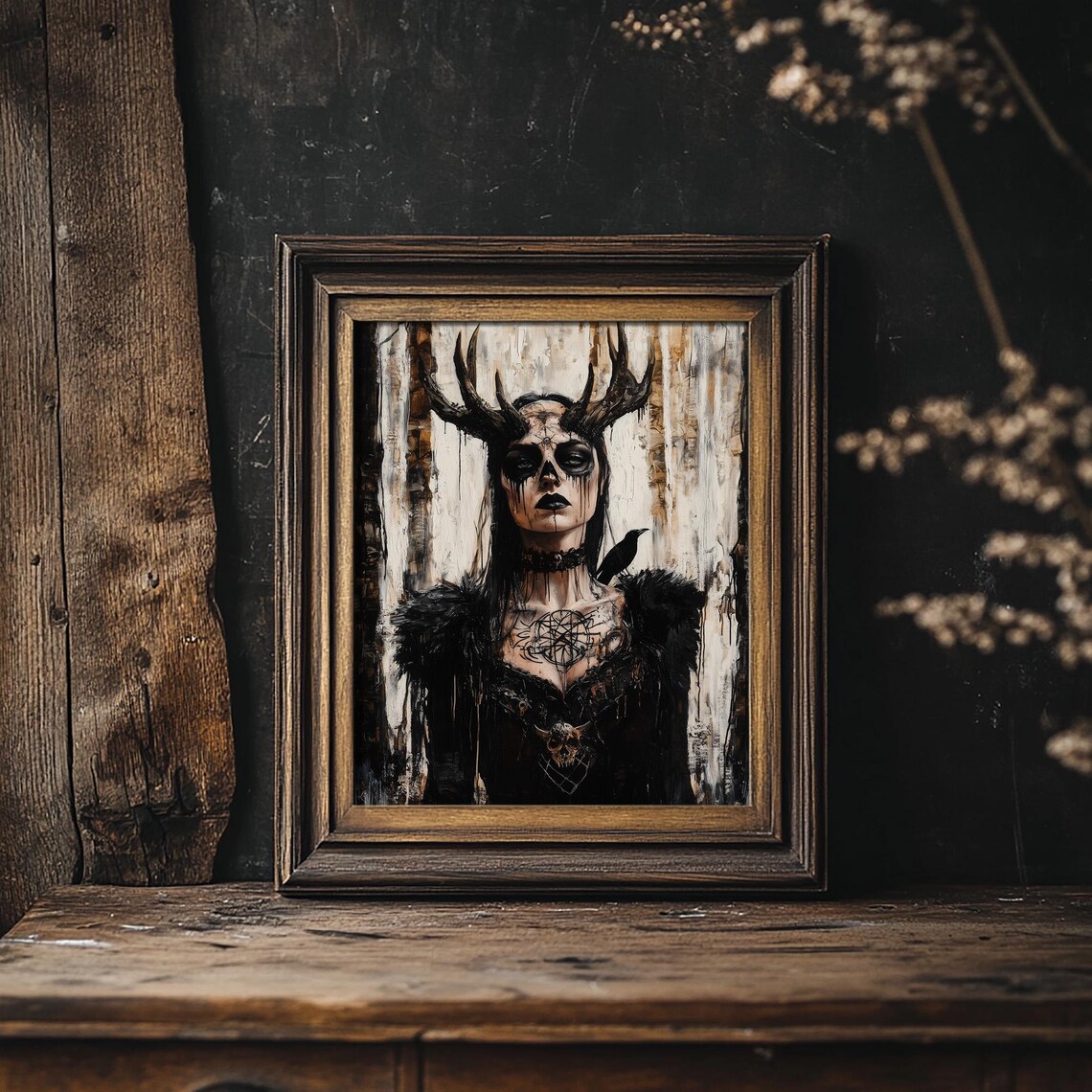 Horned Goth Witch Oil Painting Art Print