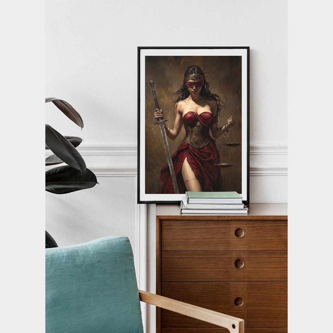 Lady Justice In Red, Justitia Themis Art Print - Image 3