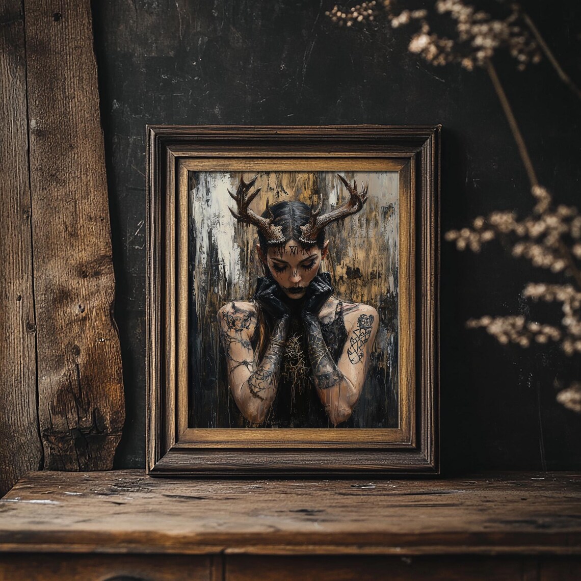 Horned Witch Gothic Tattooed Girl Art Print - Image 6