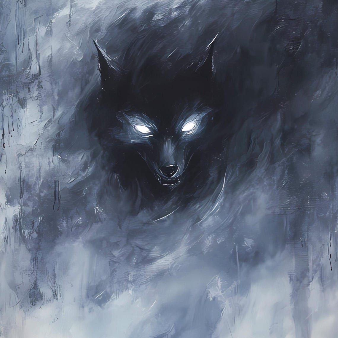 Wolf Spirit Looming Over Wanderer In Misty Moonlit Forest Print - Image 7