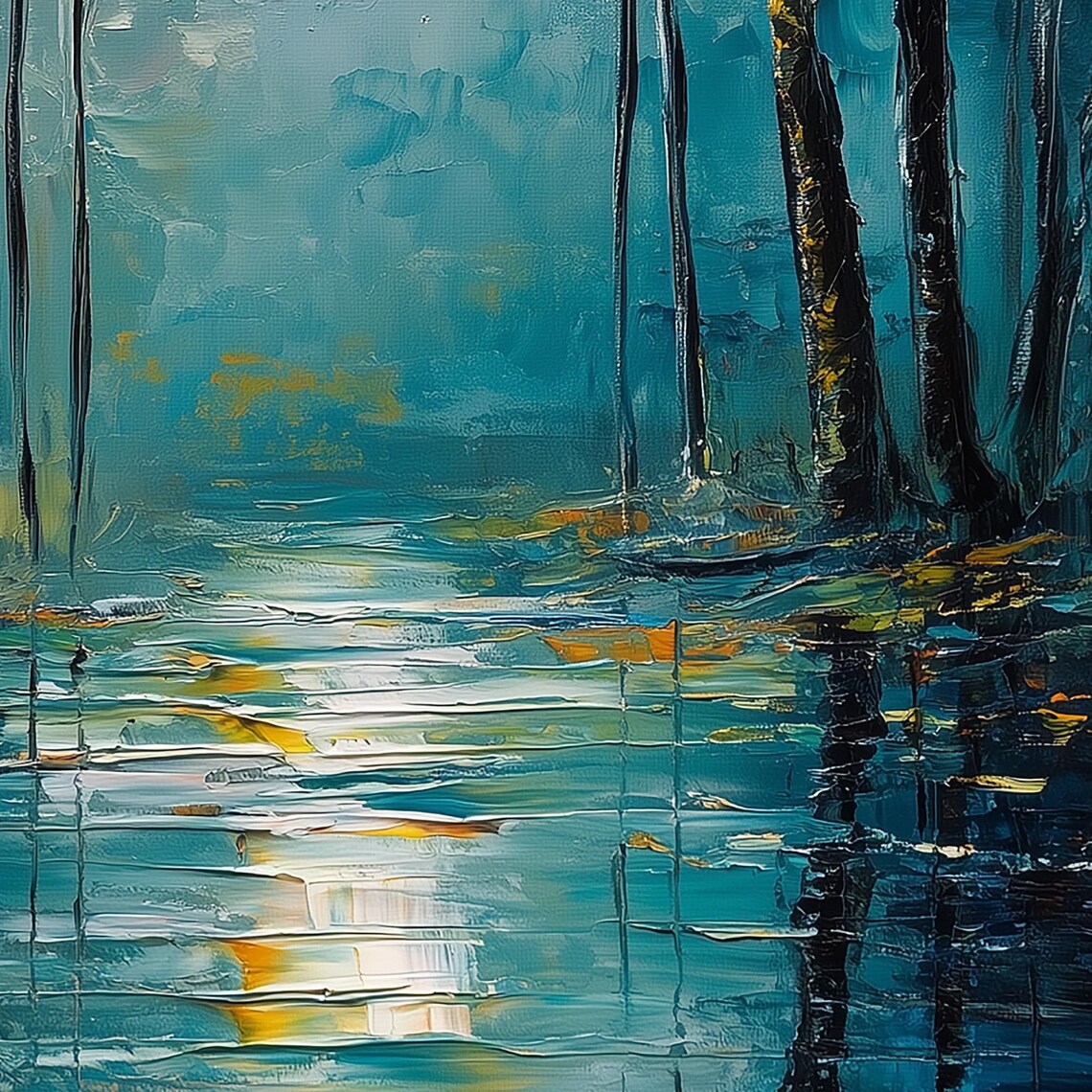 Forest Under Moonlight, Autumn Woods Landscape Art Print - Image 7
