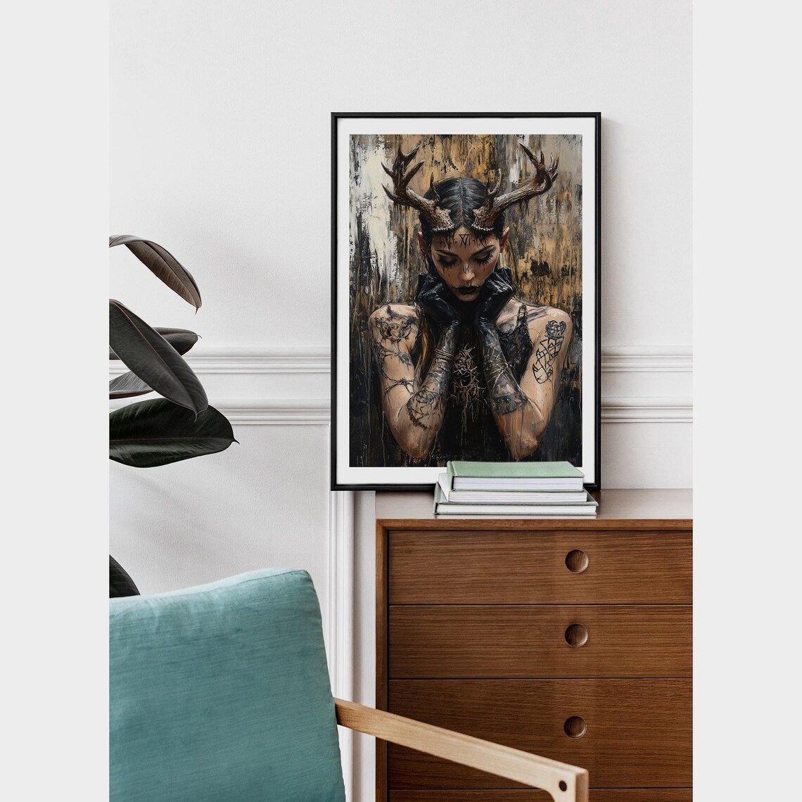 Horned Witch Gothic Tattooed Girl Art Print - Image 2