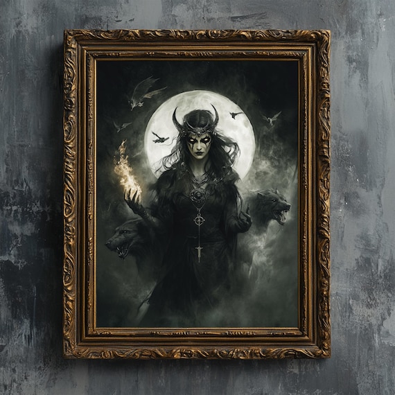 Hecate Dark Goddess Vintage Oil Painting Art Print