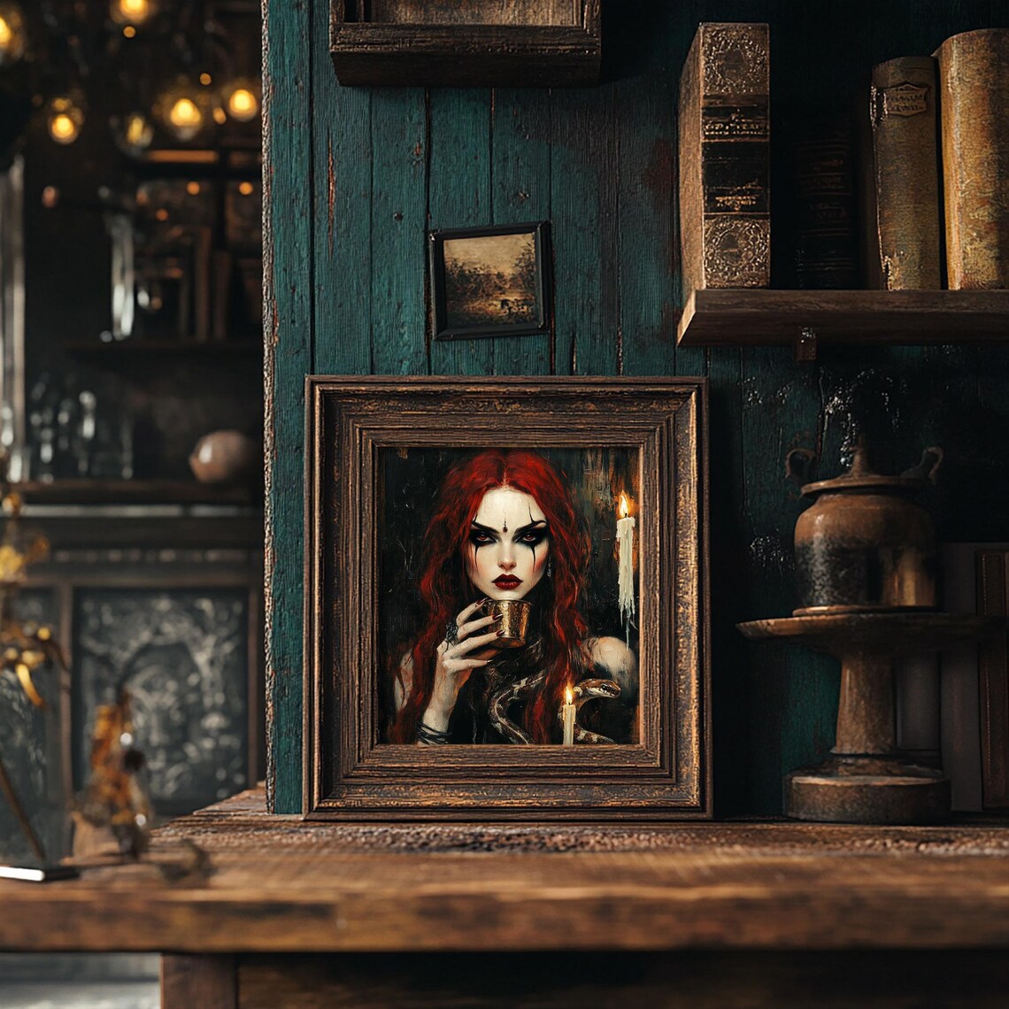 Redhead Witch Cup Snake Gothic Fantasy Art Print - Image 5
