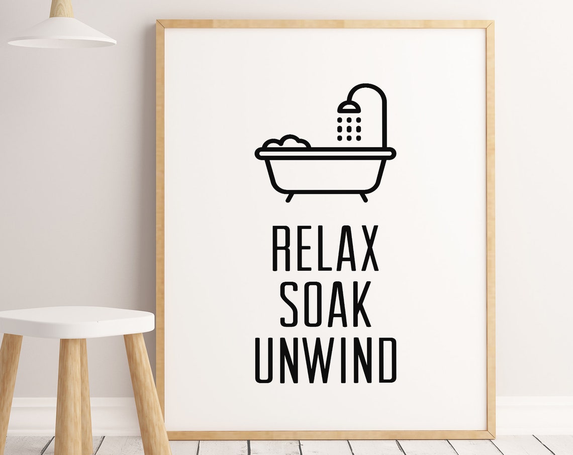Relax Soak Unwind Bathtub Line Icon Minimalist Bathroom Poster - Image 2