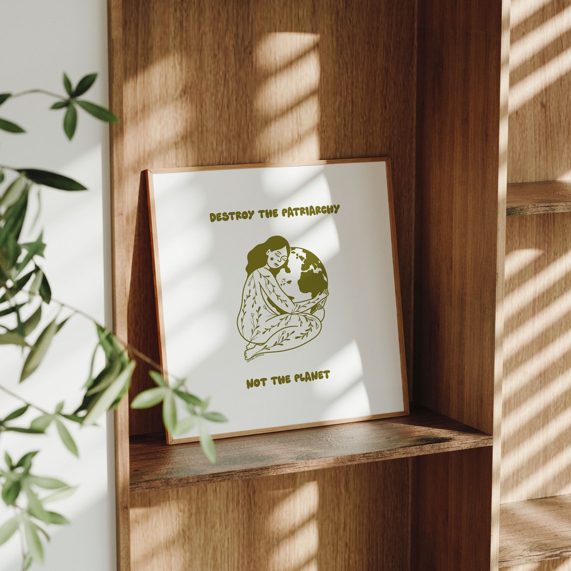 Destroy The Patriarchy Feminist Quote Poster Green Earth Line Art - Image 2