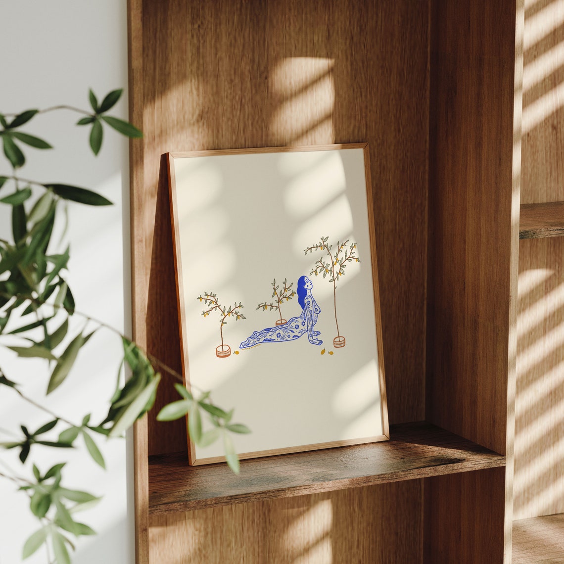 Blue Illustrated Woman Reclining Among Lemon Trees Art Poster - Image 2