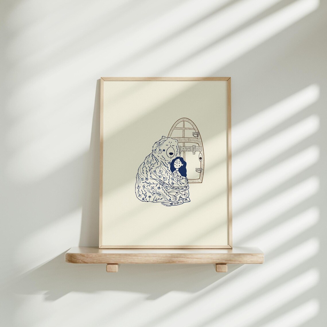 Choose The Bear Girl And Giant Floral Bear Line Art Wall Poster
