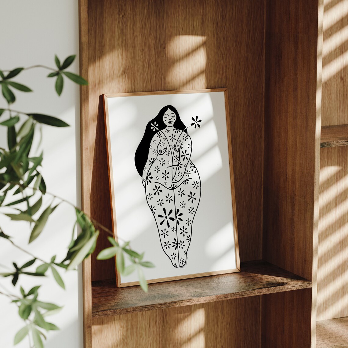 As She Is Black White Floral Woman Body Positive Curvy Art Poster - Image 2