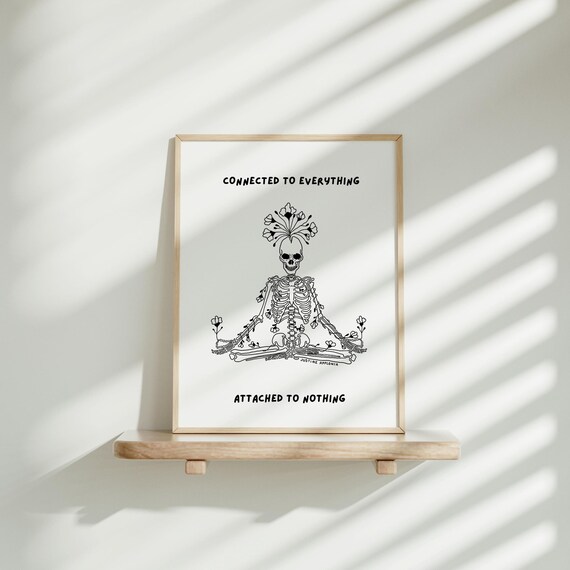 Connected To Everything Skeleton Meditation Floral Line Art Poster
