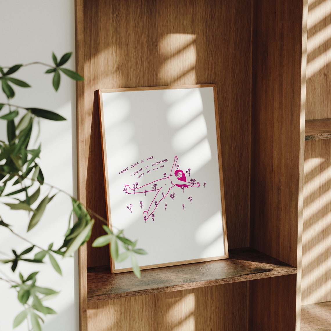 Sunbathing Pink White Feminine Silly Floral Antiwork Funny Illustration Art Print - Image 2