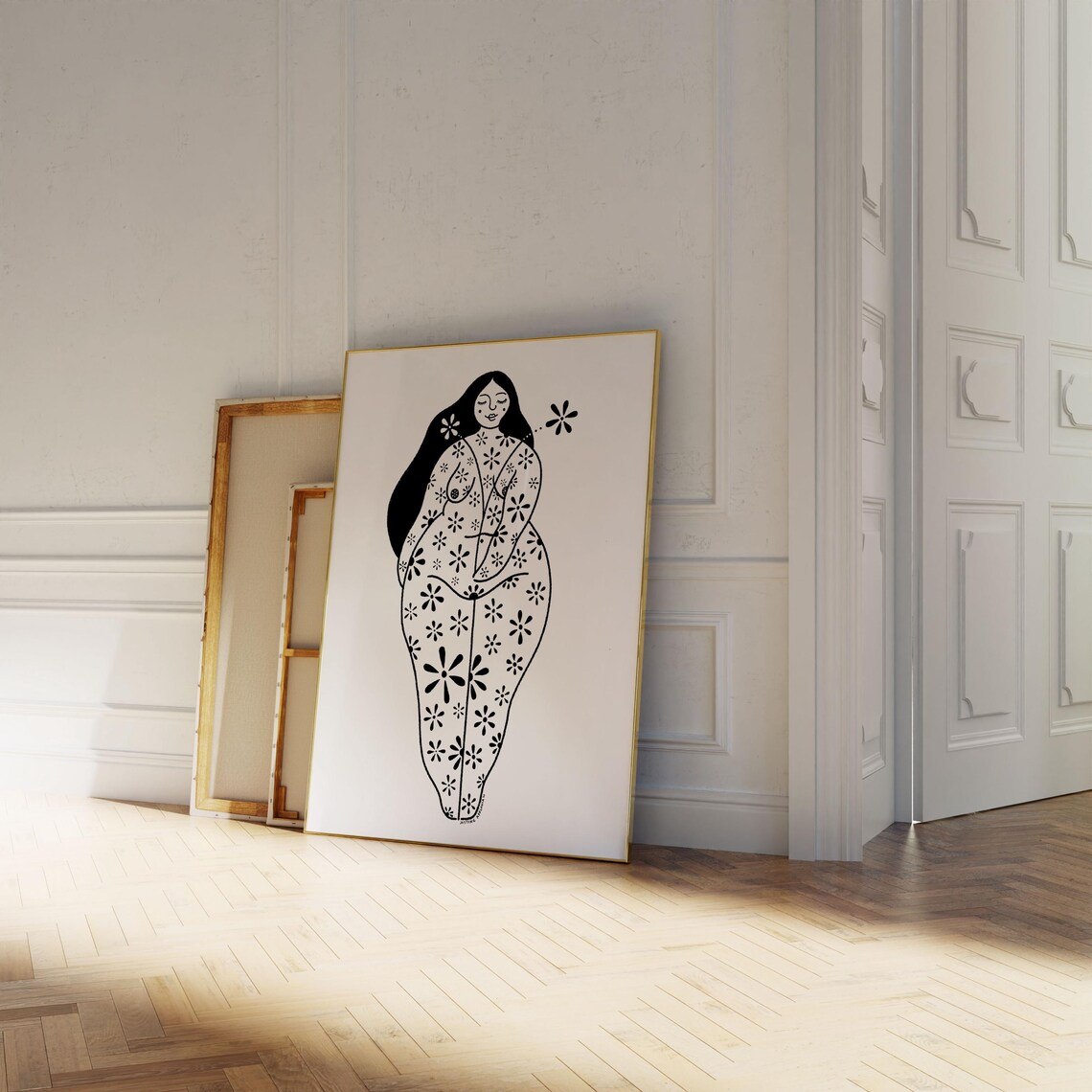 As She Is Black White Floral Woman Body Positive Curvy Art Poster - Image 4