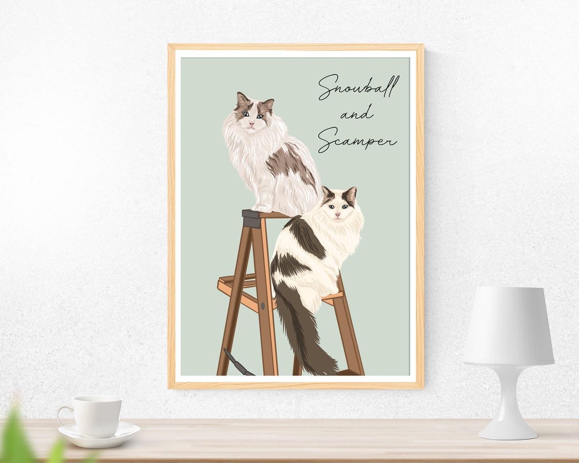 Custom Cat Portrait Illustration Personalized Tabby Cat Gift Poster - Image 2