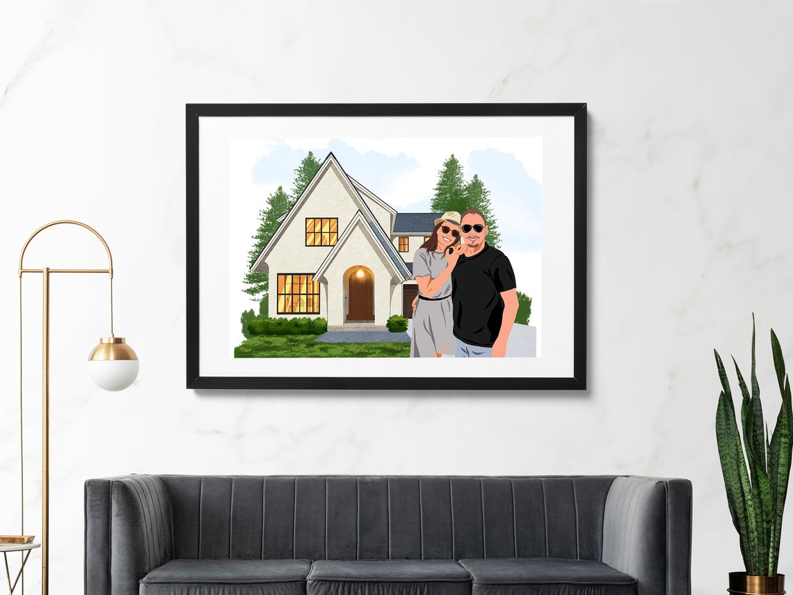 Custom Couple House Portrait Illustration Modern Farmhouse Poster - Image 2