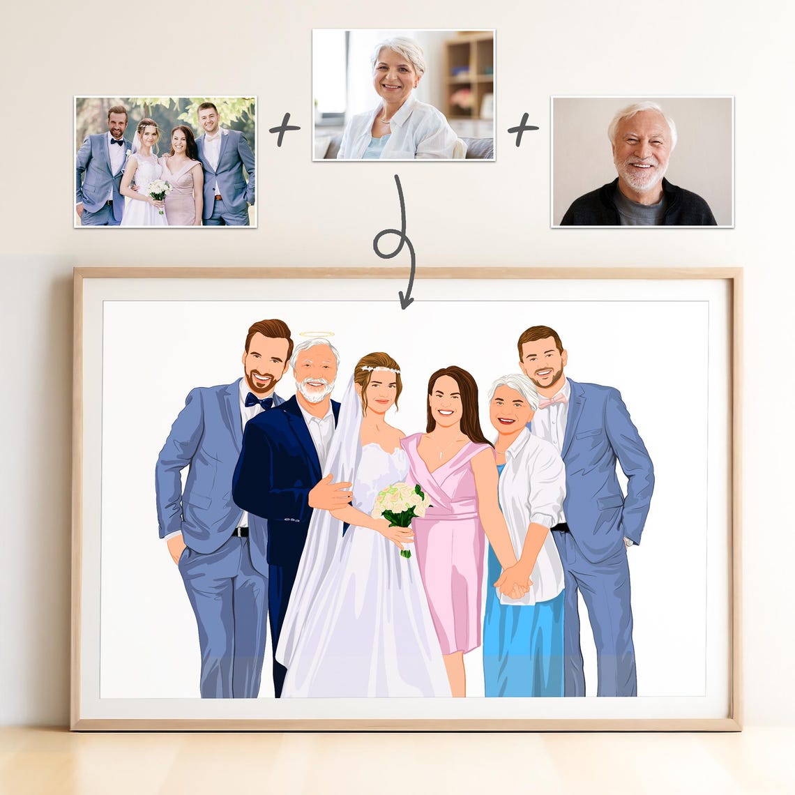 Custom Family Portrait From Photo Add Loved One To Photo Combine Photos Custom Memorial Painting Memorial Gift The Whole Family - Image 4