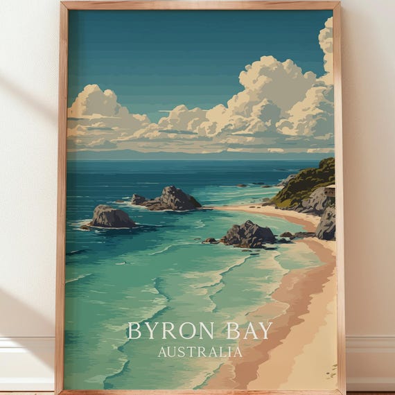 Byron Bay Australia Beach Poster Surf Town Decor Ocean Art
