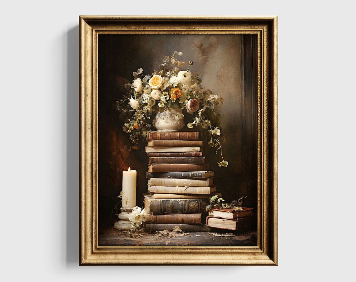 Dark Academia Book Still Life Floral Art Print