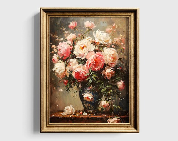 Moody Flower Painting Coquette Room Decor Floral Oil Painting Flower Art Botanical Wall Art