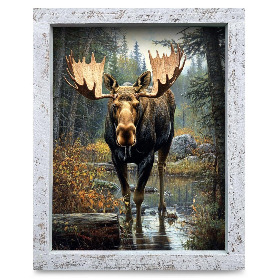 Bull Moose in Autumn Wetland Realistic Wildlife Art Wall Poster