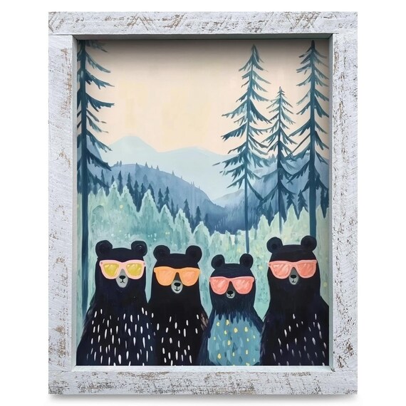 Four Cool Black Bears with Sunglasses Mountain Forest Poster
