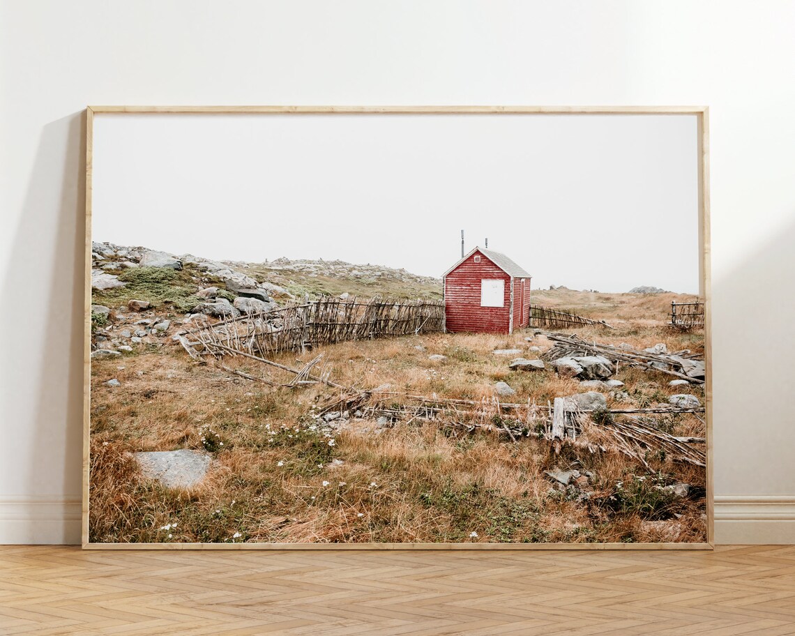 Newfoundland Red Fishing Shed Rustic Moorland Landscape Photo Poster