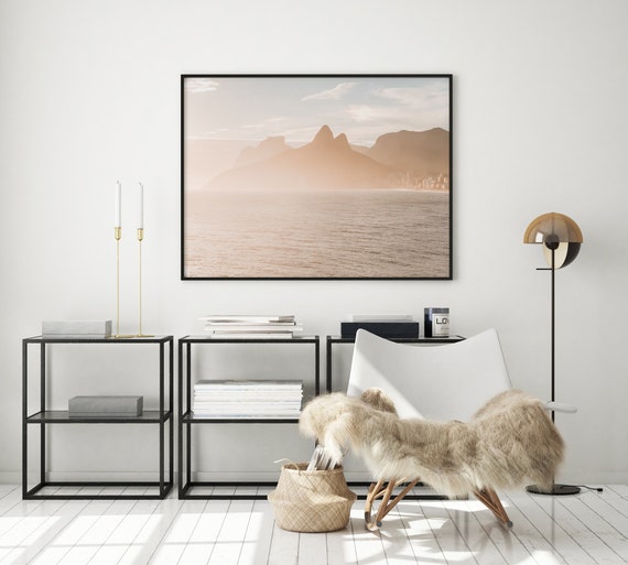 Rio De Janeiro Print Brazil Travel Photography Poster Mountains And Ocean Beige Wall Art Landscape