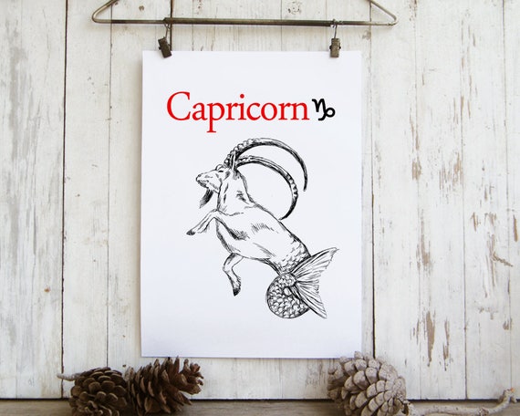 Capricorn Print Zodiac Sign Poster Black And White Coloring Pages Craft Supply Print