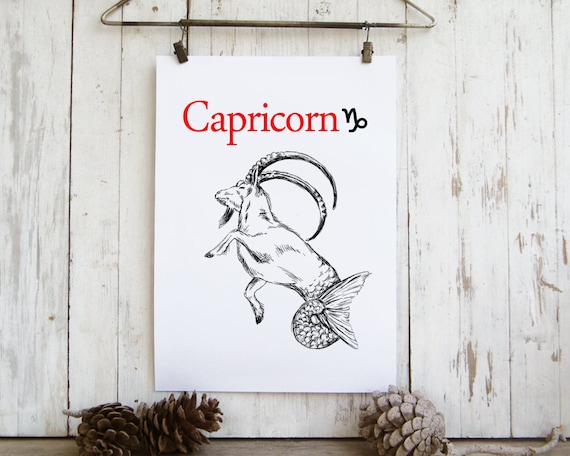 Capricorn Zodiac Sign Sea Goat Line Drawing Astrology Gift Poster