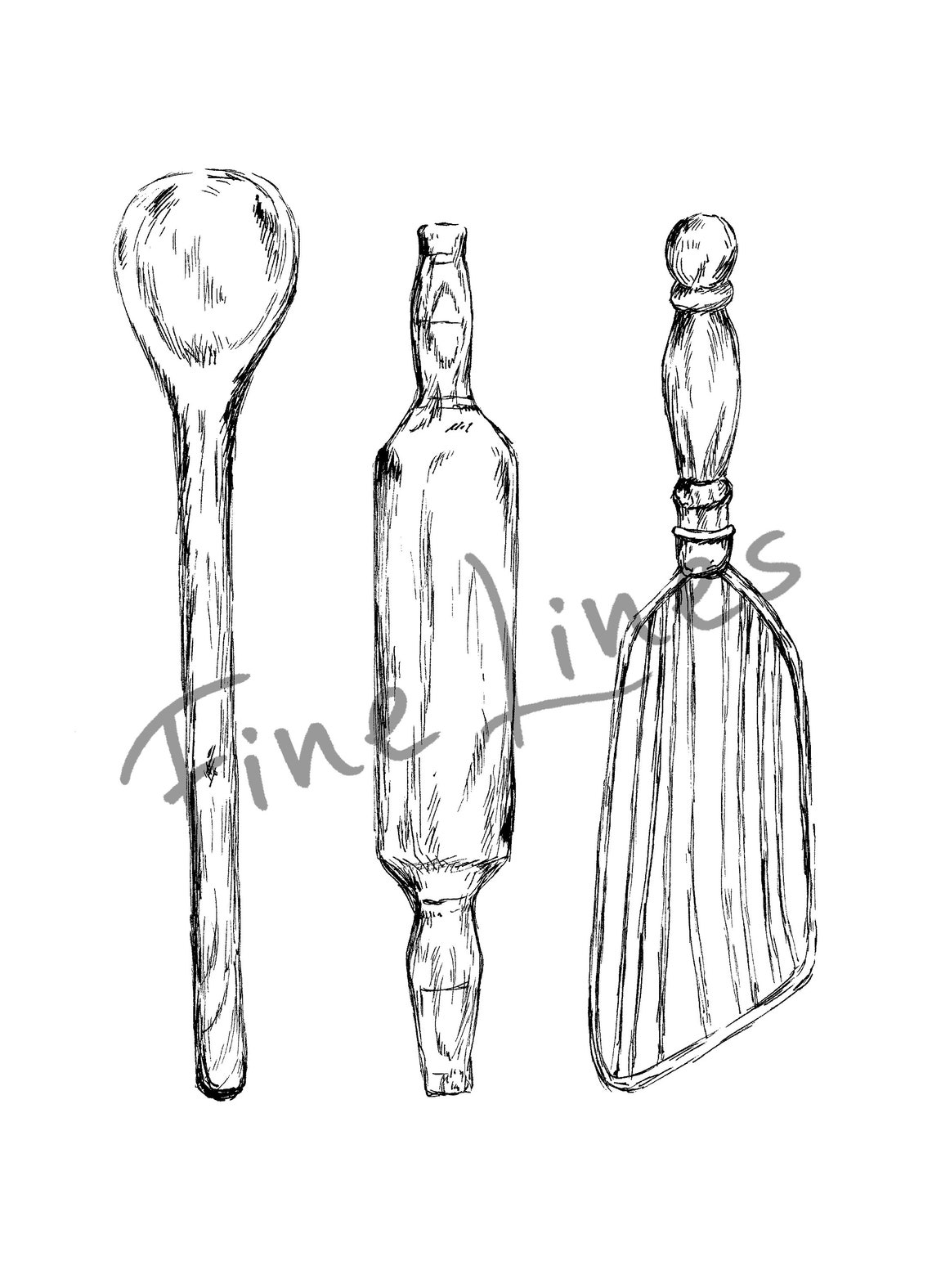 Vintage Kitchen Utensils Pen Sketch Rustic Cooking Tool Art Poster - Image 3