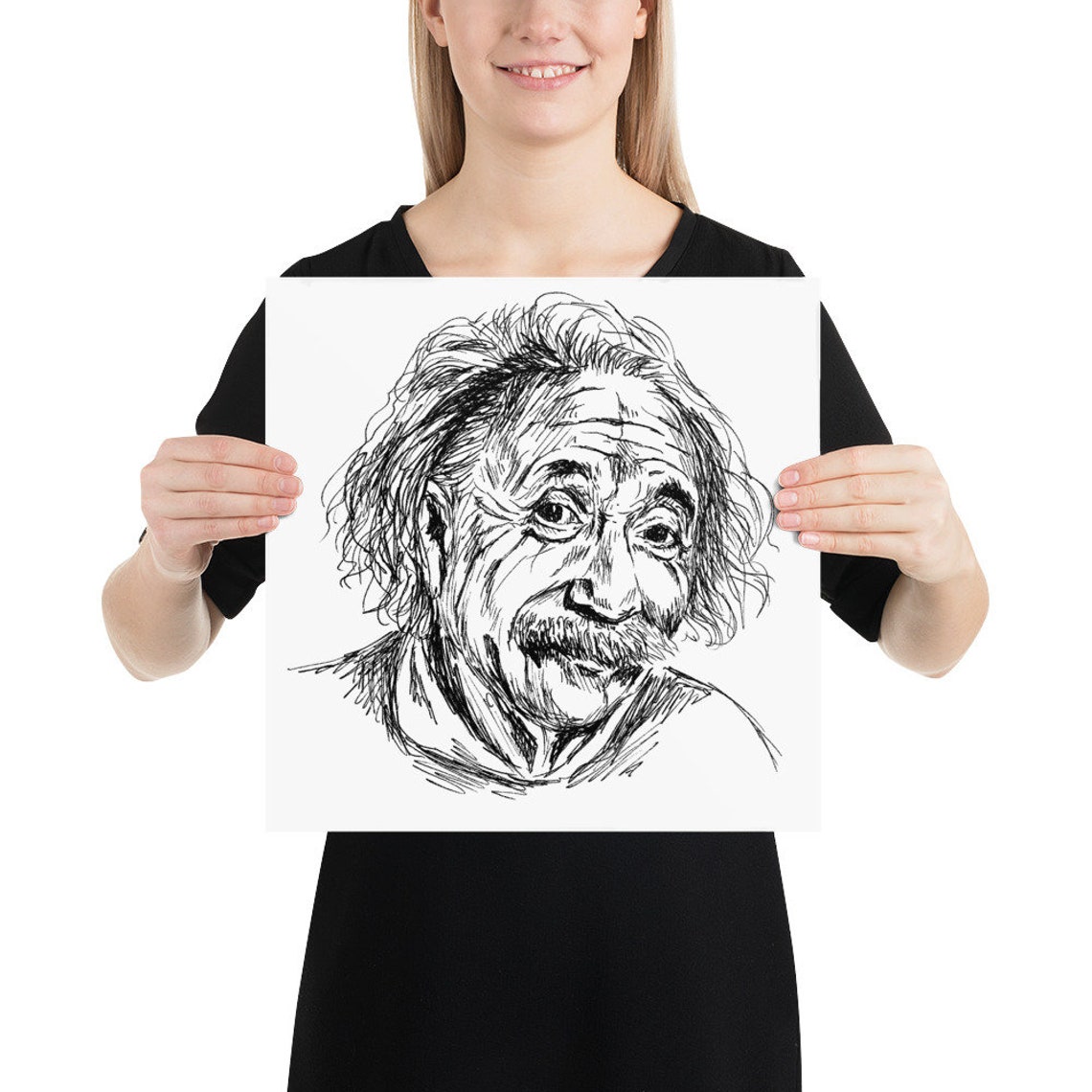 Albert Einstein Pen Sketch Portrait Genius Scientist Art Poster - Image 2
