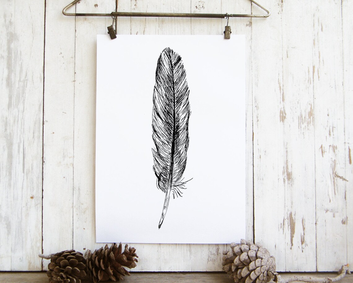 Feather Sketch Art Print, Nature Wall Decor - Image 3