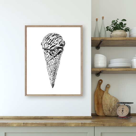 Ice Cream Poster Black And White Print Summer Decor Ice Cream Print Dorm Decor Hipster Room Decor Party Decor Kitchen Wall Art