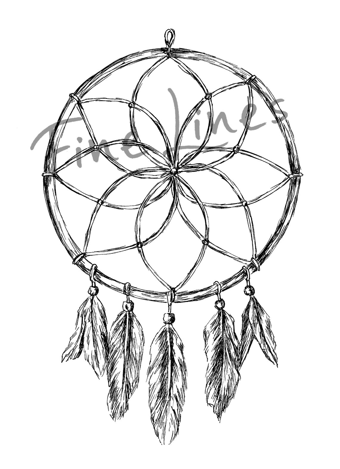 Minimalist Dreamcatcher Line Drawing Feather Design Wall Art - Image 2