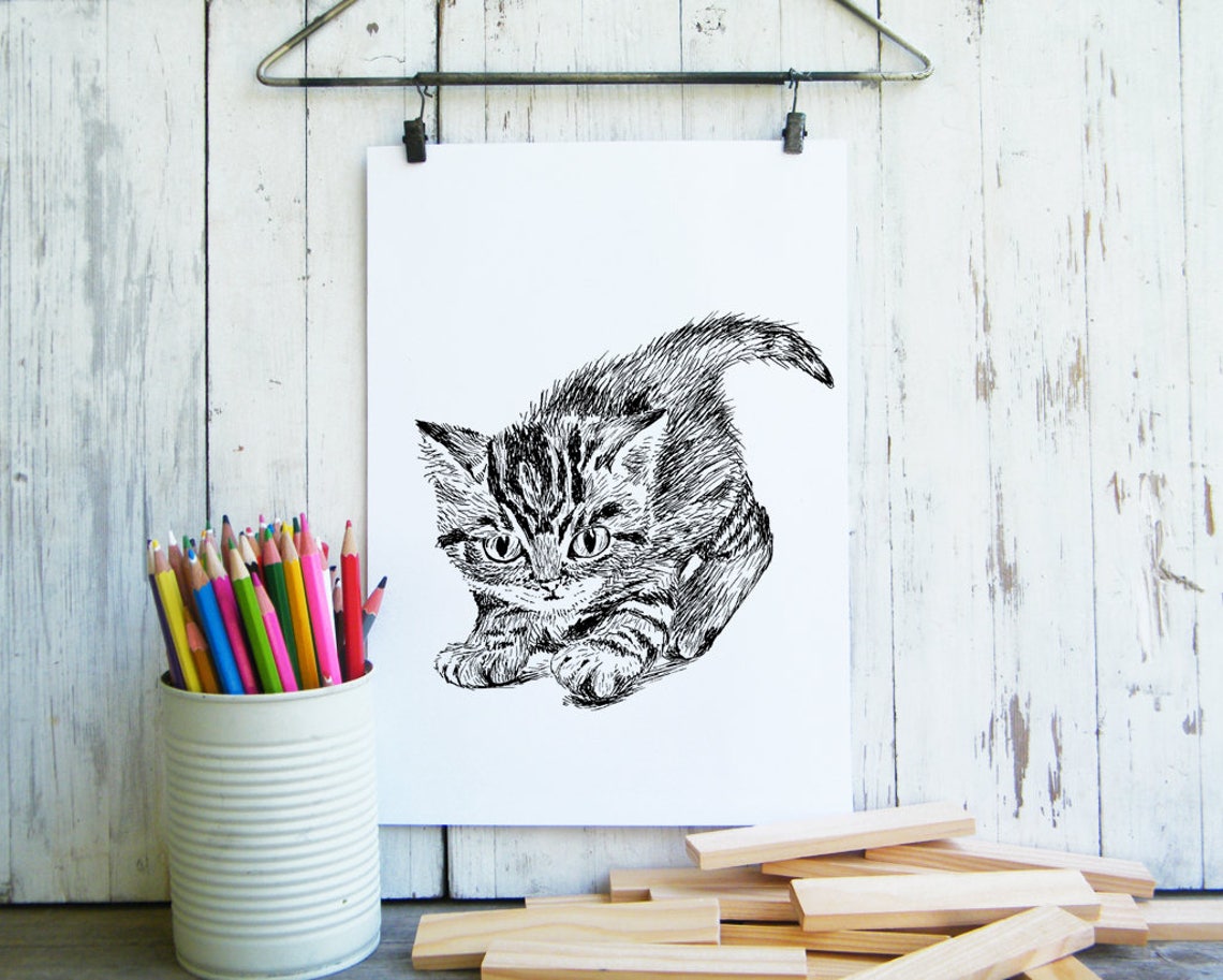 Prints Art Prints Black And White Unique Wall Dcor Wall Art Nursery Cute Wall Art Cat Lover Gift Pet Kitten - Image 3