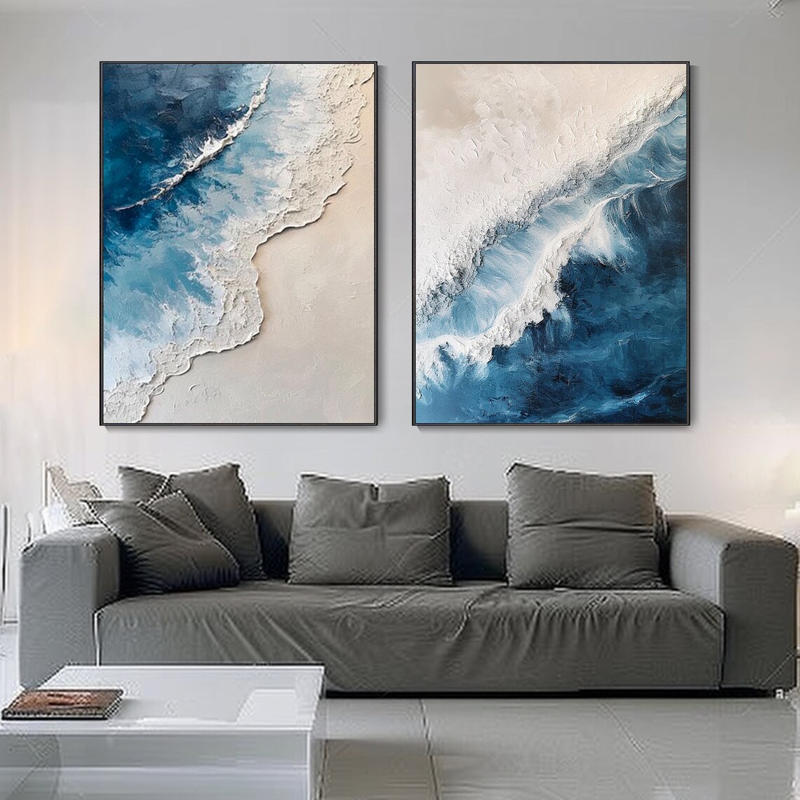 Abstract Blue Ocean Beach Minimalist Art Print - Image 3