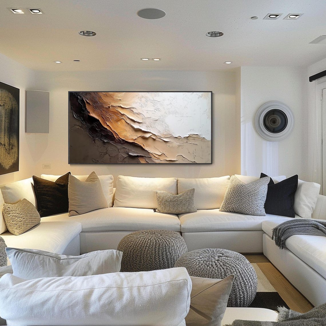 Beige Brown Earth Tone Abstract Layered Relief Wabi Sabi Wall Art - Image 3