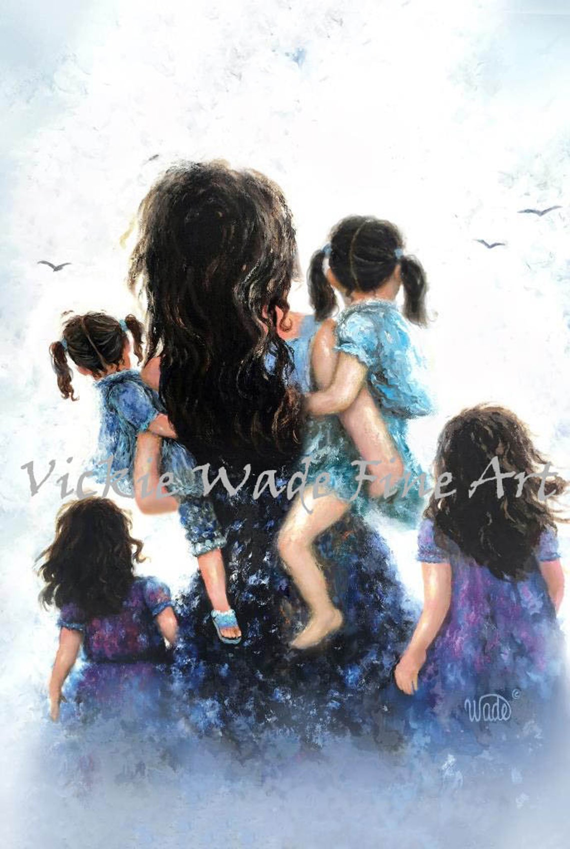 Mother Carrying Two Daughters with Two More at Her Side Poster