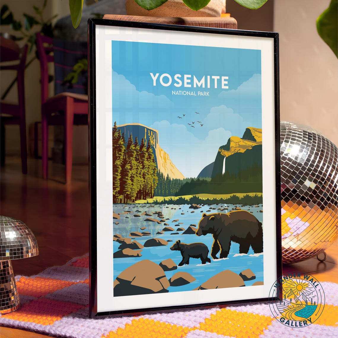 Yosemite National Park Bears Wading River Cliffs Vintage Travel Poster - Image 4