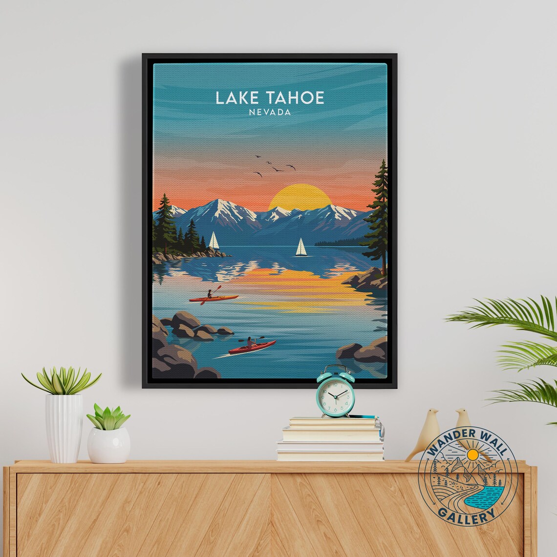 Lake Tahoe Nevada Sunset Kayaks Sailboats Mountain Lake Travel Poster - Image 5
