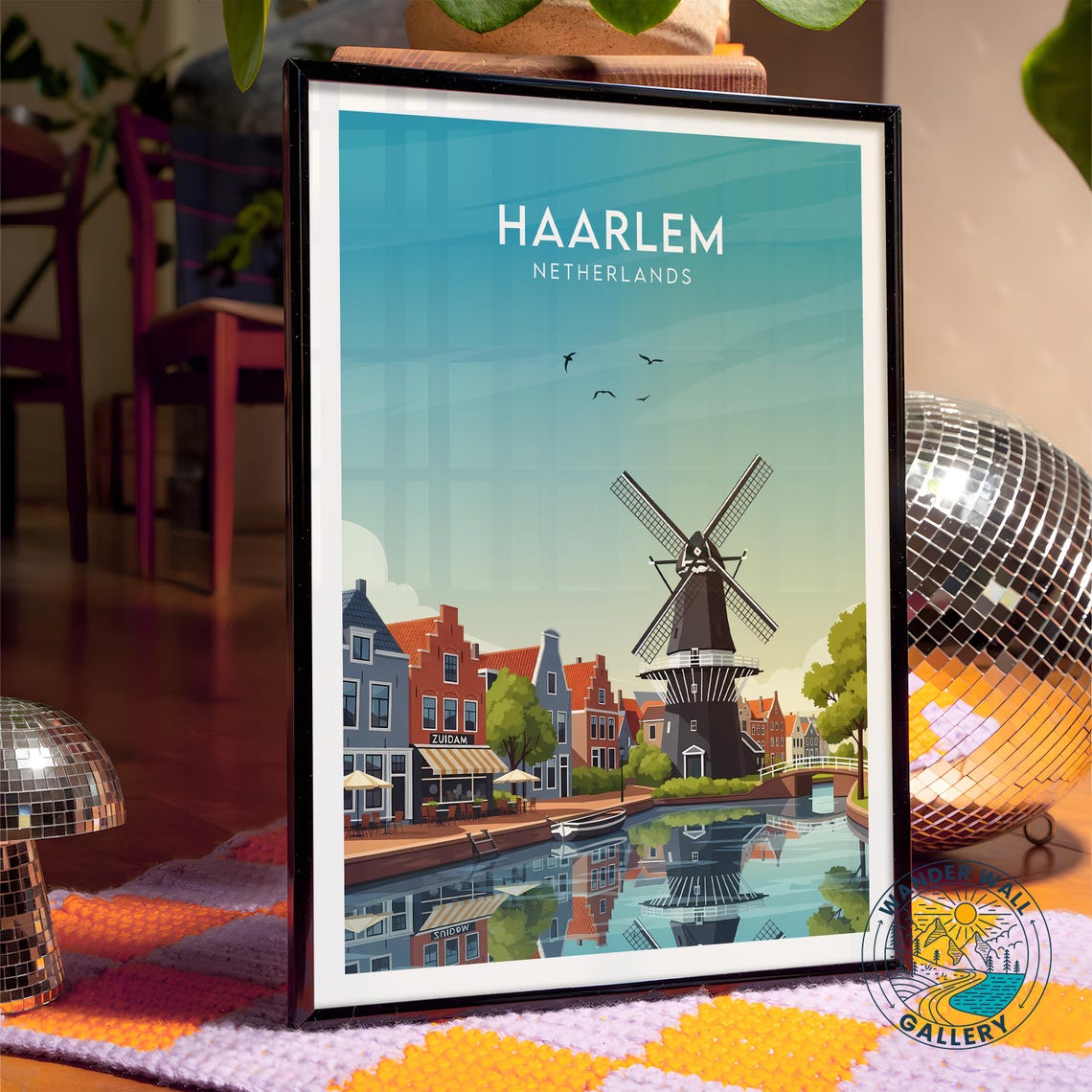 Haarlem Netherlands Windmill Canal Reflection Vintage Travel Poster - Image 4