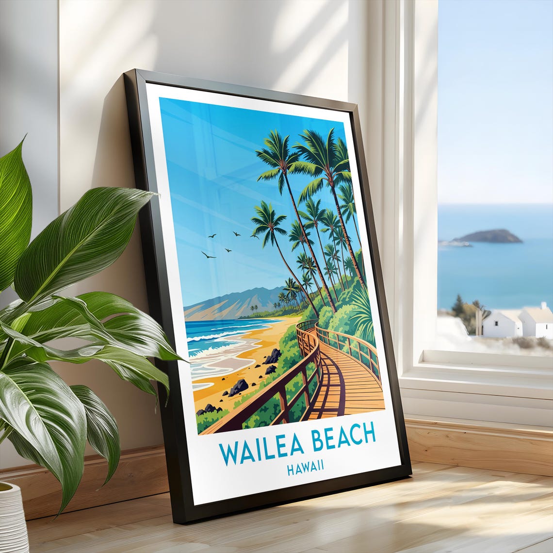 Wailea Beach Hawaii Boardwalk Palm Grove Golden Sand Shoreline Poster - Image 2