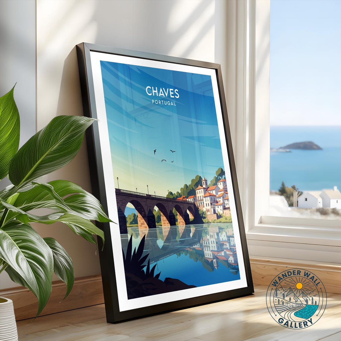 Chaves Portugal Old Stone Bridge River Reflection Travel Poster - Image 2