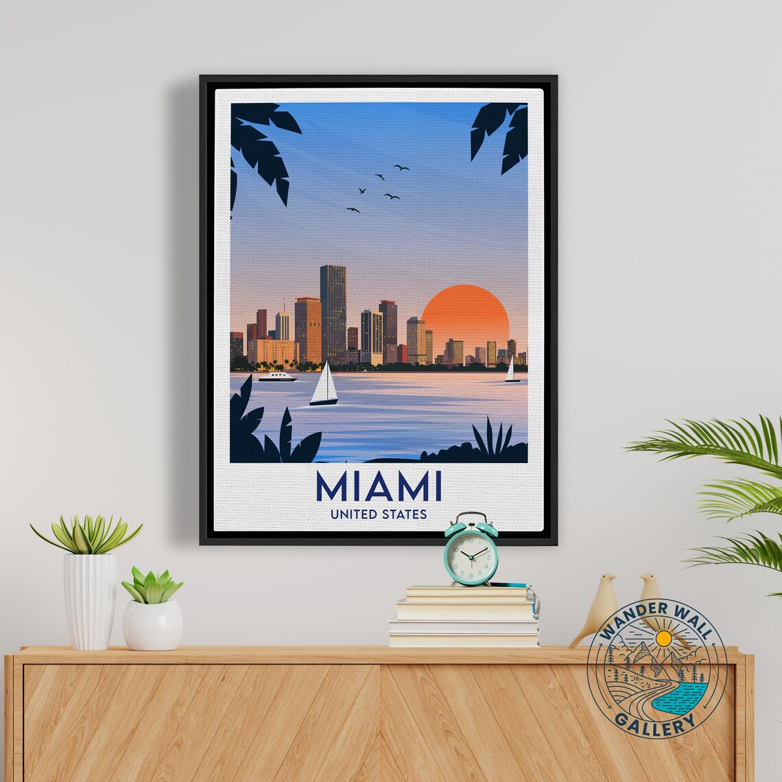 Miami Florida Sun Skyline Sailboats Bay Palms Ocean View Travel Poster - Image 5