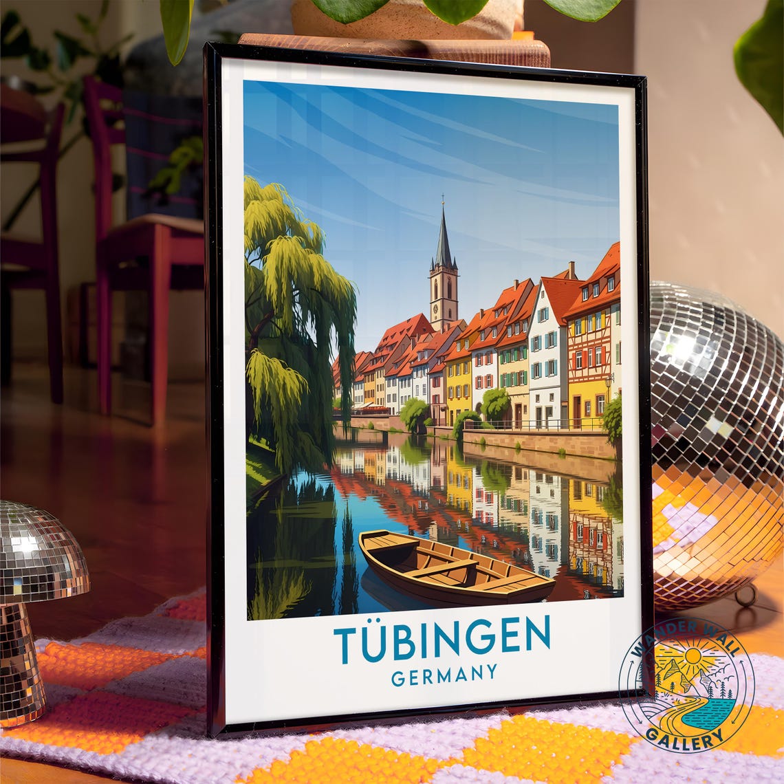 Tubingen Germany Half Timbered Canal Reflection Travel Poster - Image 4