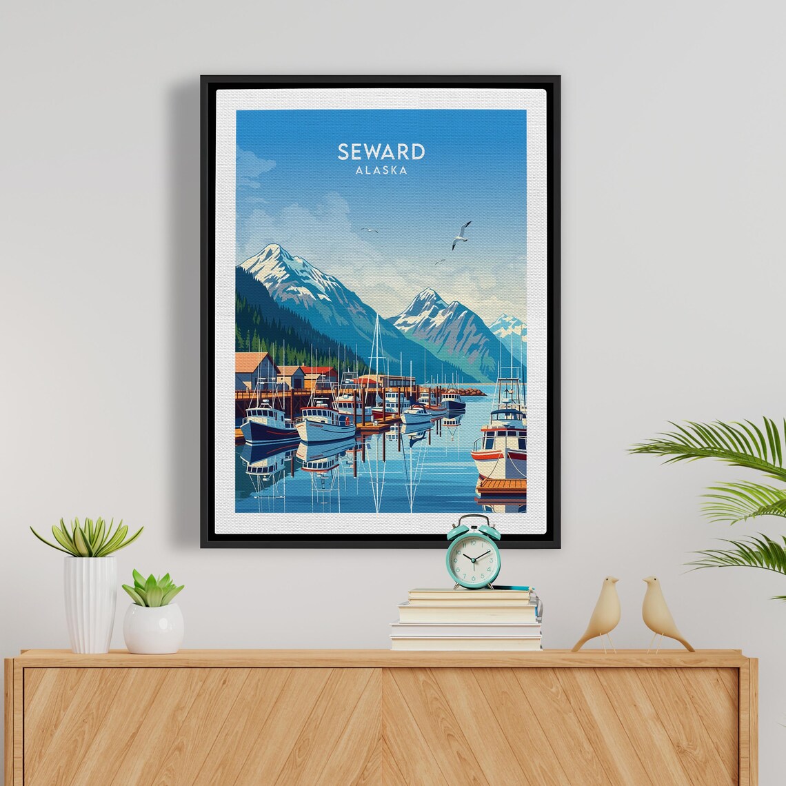 Seward Alaska Fishing Harbor Boats Snowy Peaks Waterfront Poster - Image 5